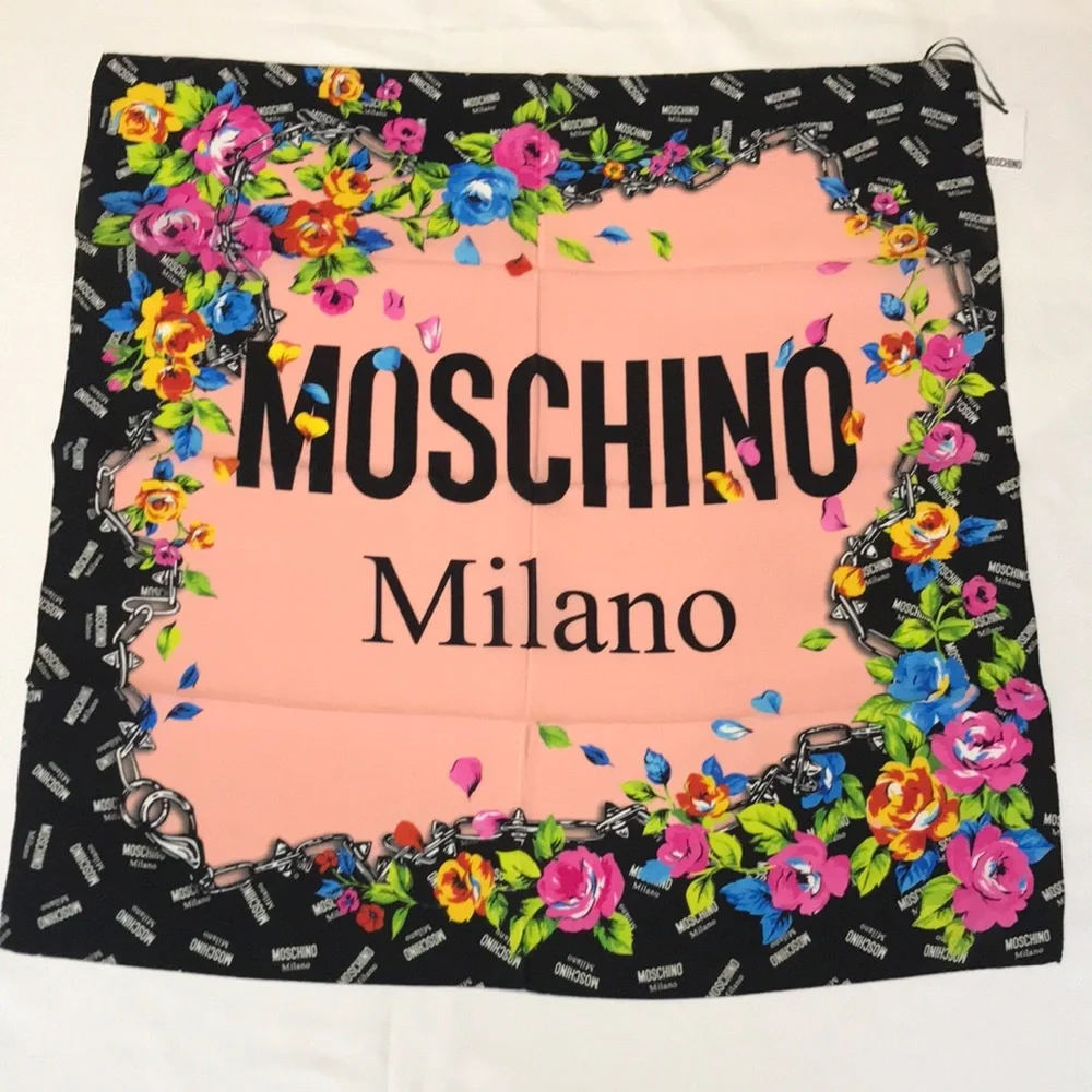 Moschino 100% Silk Scarf Made in Italy 26”x25” Milano NWT